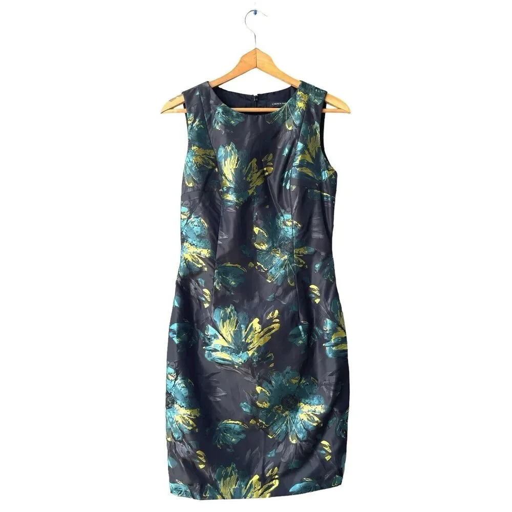 CARMEN MARC VALVO Sheath Jacquard Dress Women’s Floral Sleeveless Cocktail Sz 6